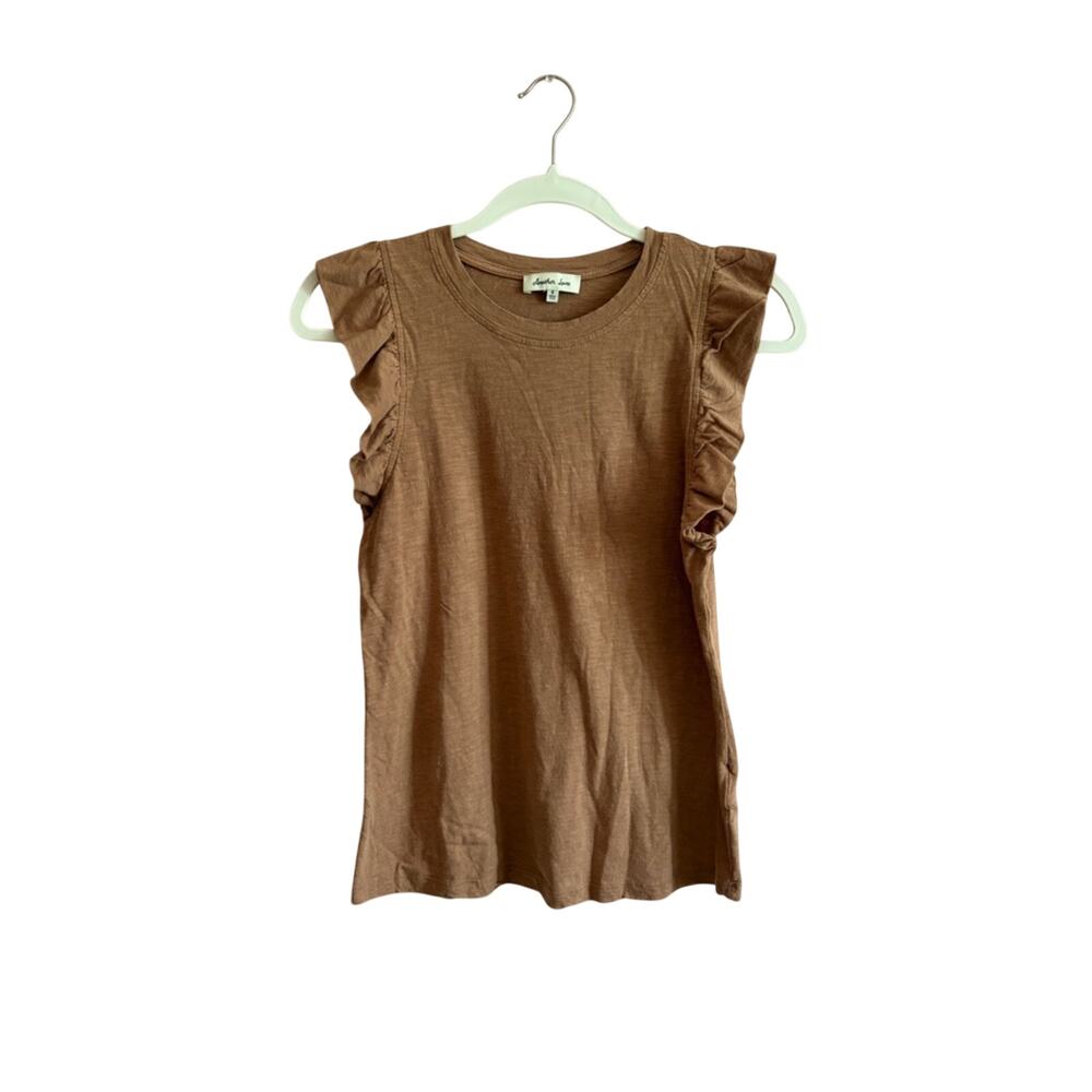 Another Love Boho Minimal Chic Slim Fit Casual Flutter Ruffle Sleeve Modern Top